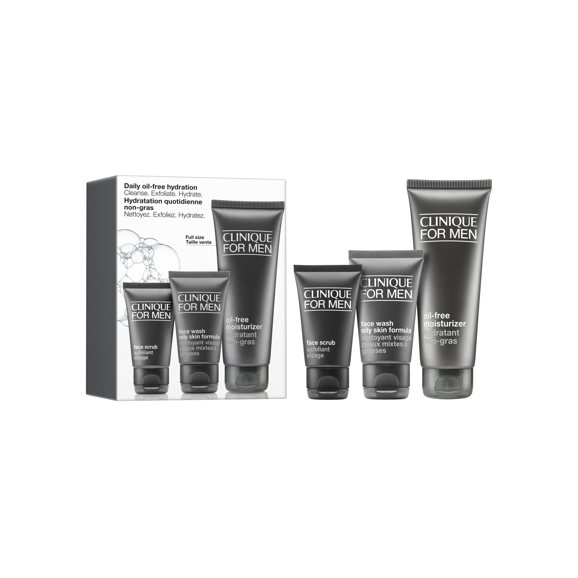 Daily oil-free Hydration Set: Cleanse. Exfoliate. Hydrate. Набор для мужчин: очищение, отшелушивание, увлажнение