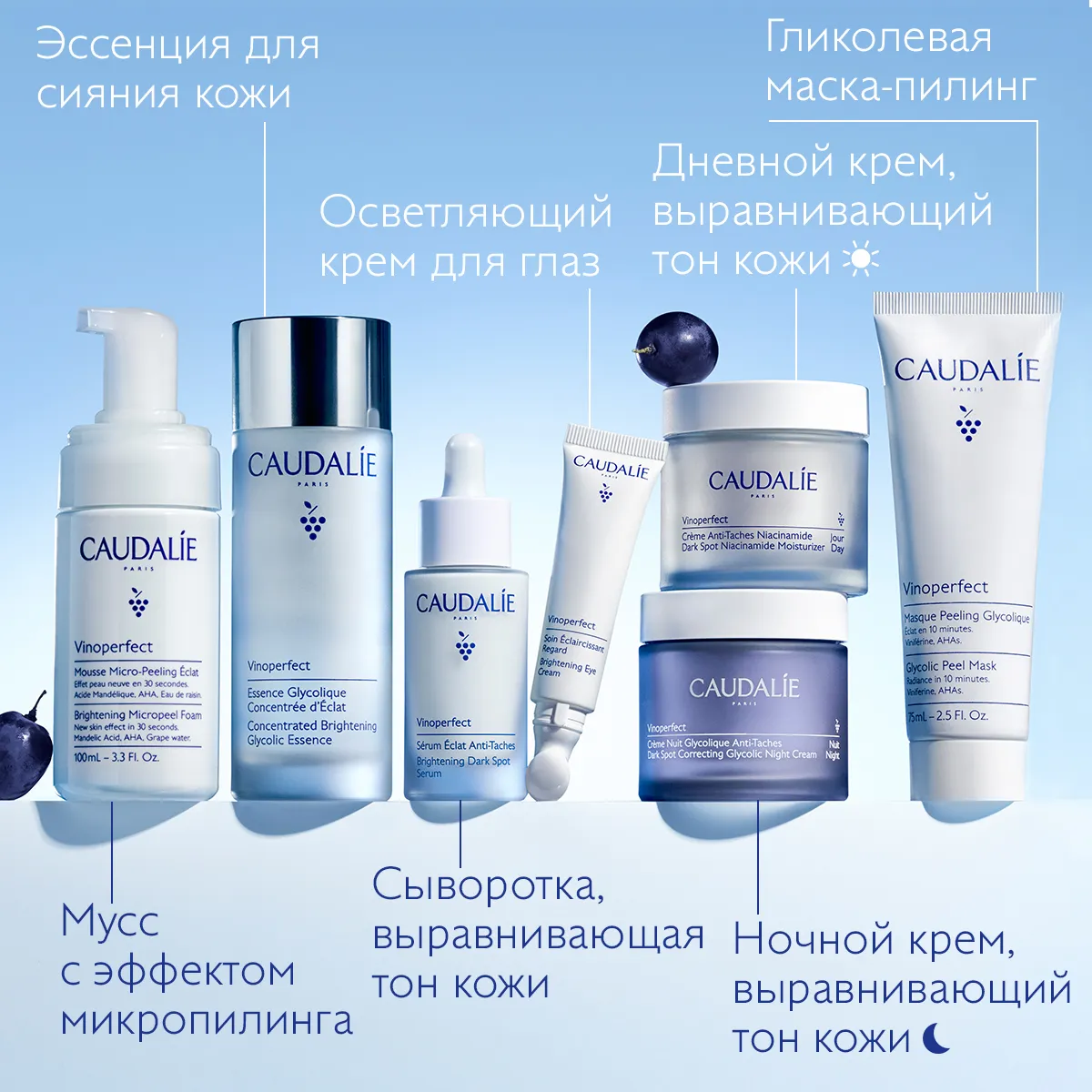 VINOPERFECT Концентрированная эссенция для сияния кожи с гликолевой кислотой 