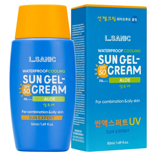 Солнцезащитный водостойкий матирующий гель-крем для лица с экстрактом алоэ SPF 50/PA++++ для комбинированной, жирной и проблемной кожи