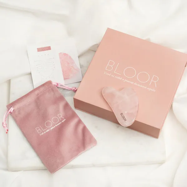 Скребок гуаша Сердце из цельного розового кварца