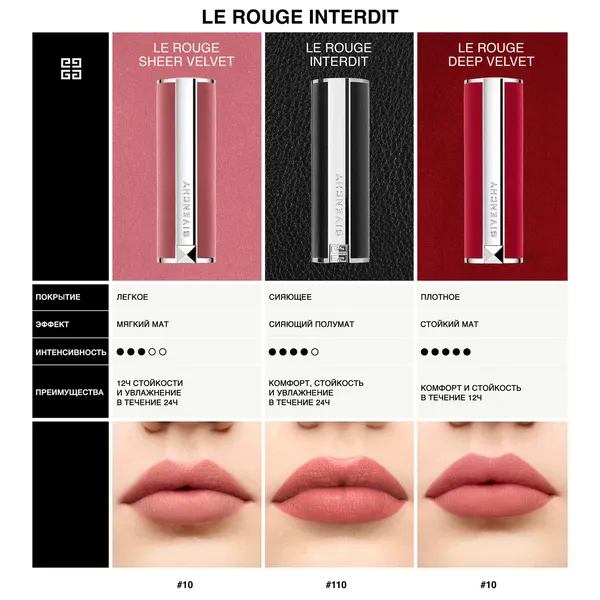 Le Rouge Interdit Intense Silk Сияющая полуматовая губная помада