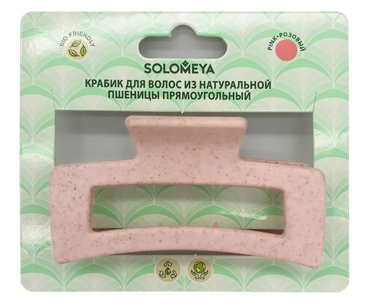 Straw Claw Hair Clip Rectangle Pink Крабик для волос из натуральной пшеницы прямоугольный розовый