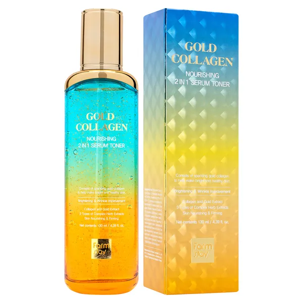 Питательный тонер-сыворотка 2 в 1 с золотом и коллагеном