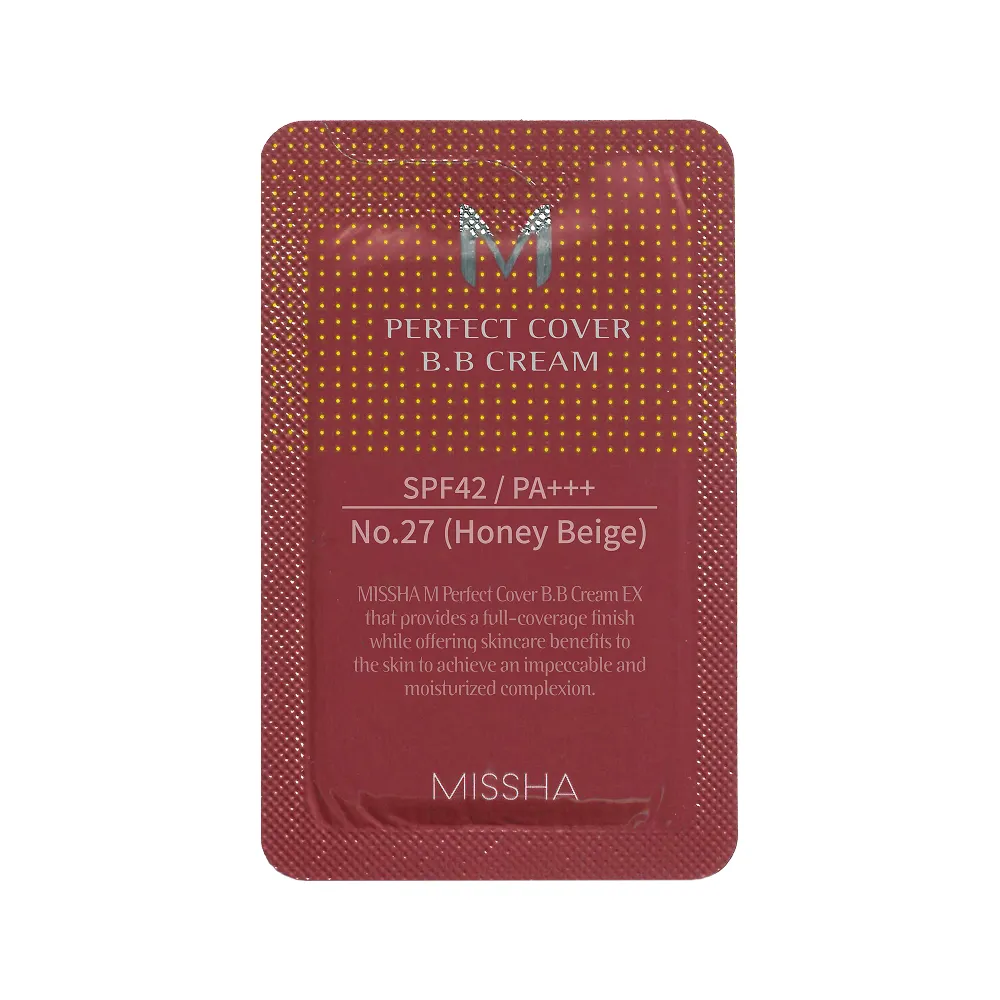 Тональный BB крем Идеальное покрытие SPF42 PA+++ MISSHA Perfect Cover BB Cream EX, тон 27, 1 мл. Тональный BB крем Идеальное покрытие SPF42 PA+++ MISSHA Perfect Cover BB Cream EX, тон 27, 1 мл.