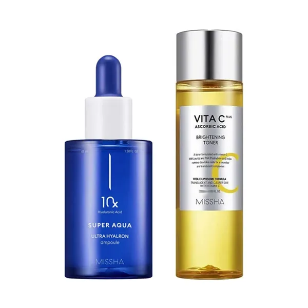 Сыворотка для увлажнения и гладкости лица Super Aqua Ultra Hyaluron Ampoule или тонер для сияния кожи с витамином С в подарок от MISSHA