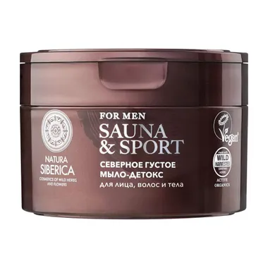 SAUNA & SPORT FOR MEN Мыло-детокс для волос, лица и тела густое